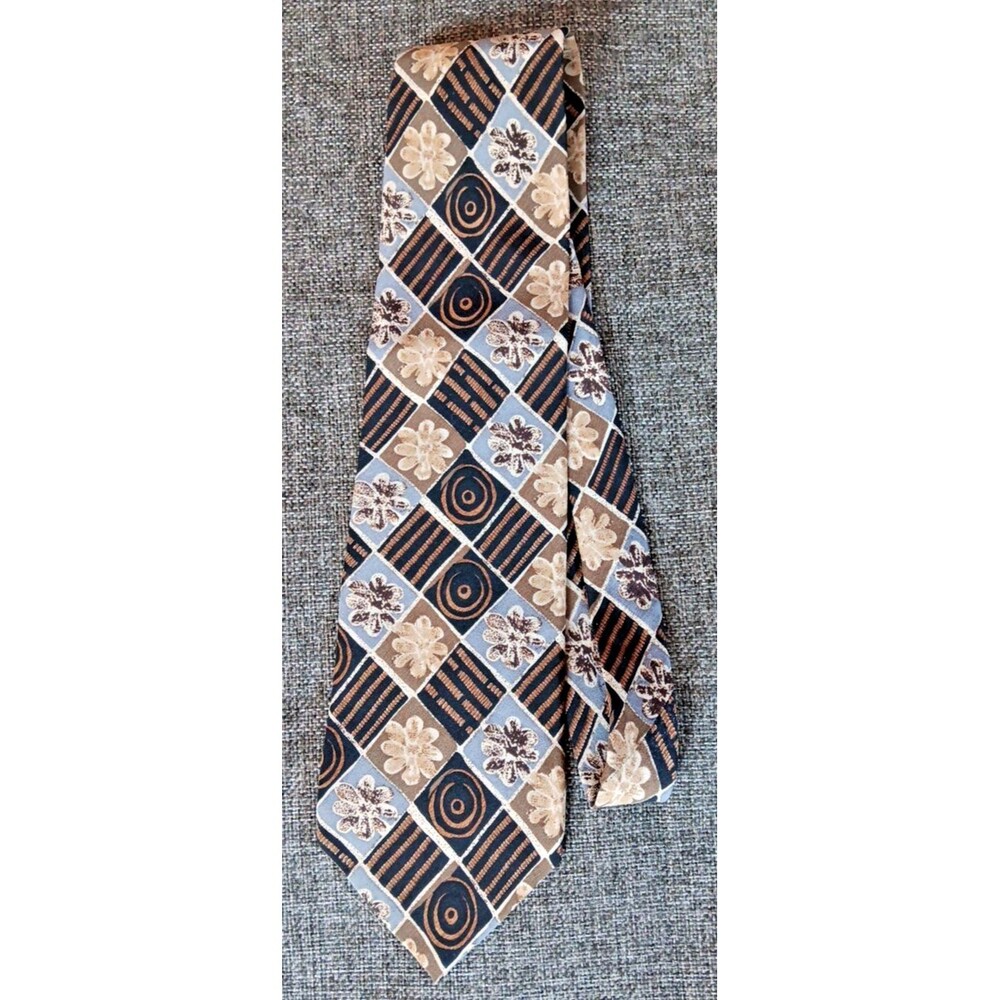 Tie 70s 80s 90s Y2K Mens City Streets Silk Gray Brown Black 3.75 Wide 55 Long